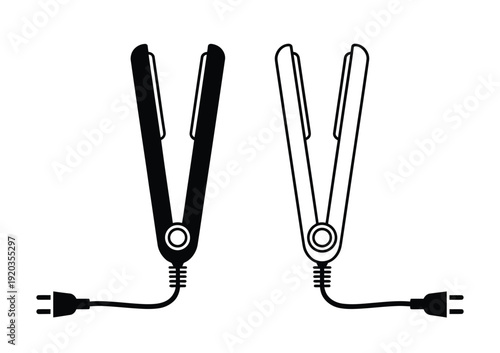Vector of two hair straighteners with cords