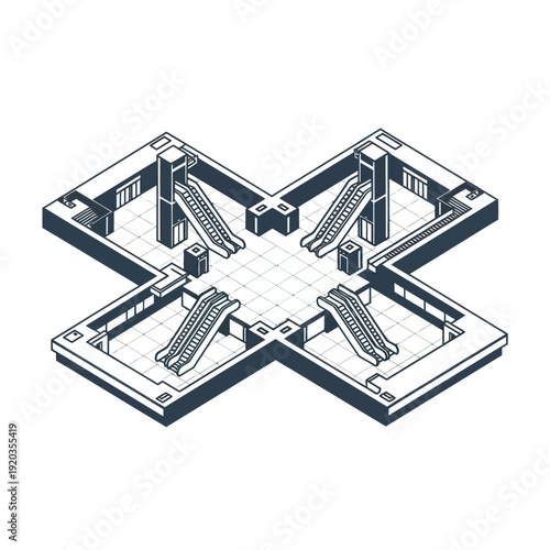 Isometric Illustration of Cross Shaped Building.