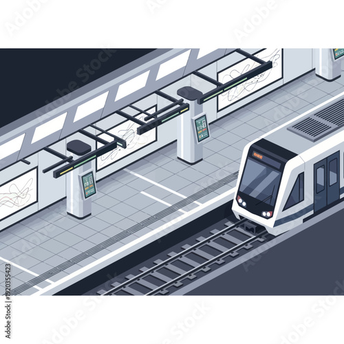 Modern Train at Subway Station Platform.