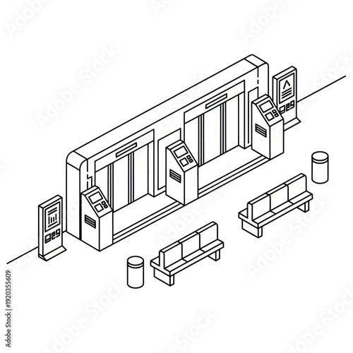 Subway Station with Benches and Ticket Machines.
