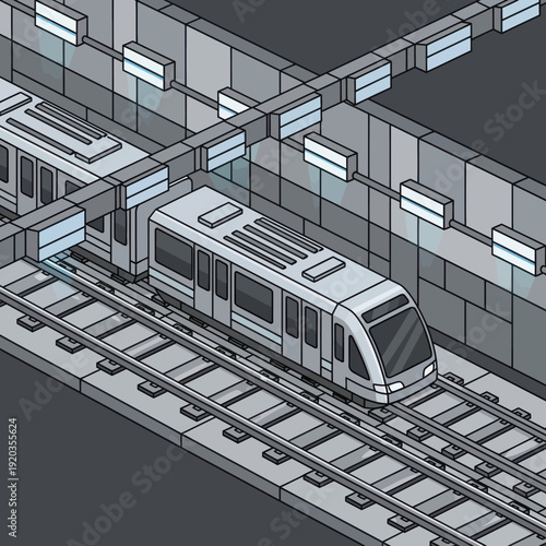 Modern White Train in Station Illustration.
