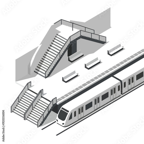 Subway Train at Station Platform Illustration.