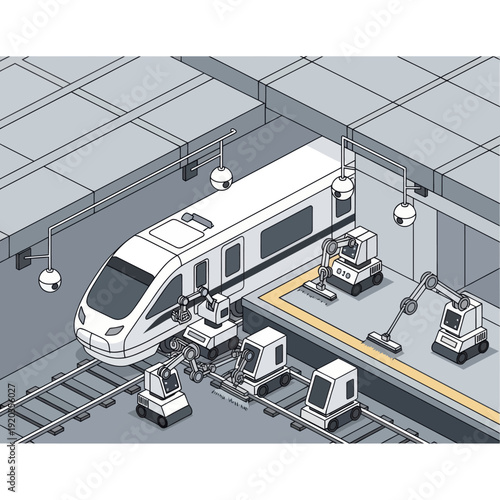 Modern White Train in Maintenance Station.