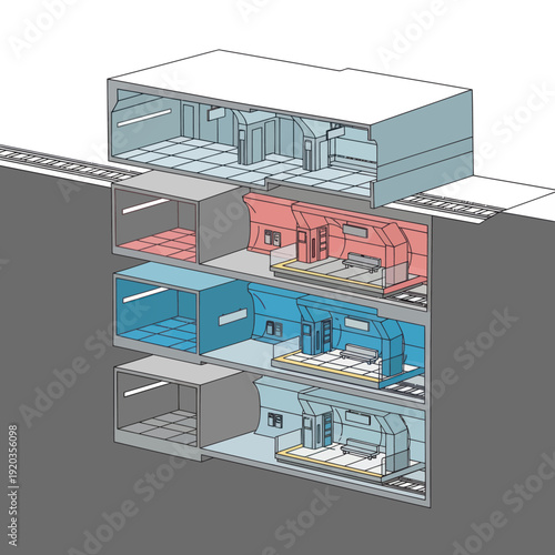 3D Cross Section of Building Interior.