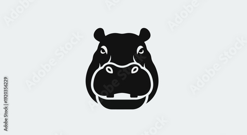 Stylized Hippo Head Icon, Black Silhouette on White Background