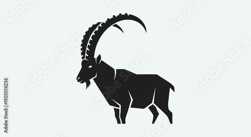 Stylized Ibex Silhouette with Large Curved Horns
