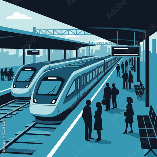 Modern Train at Subway Station Platform.