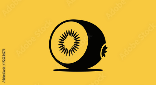 Stylized Kiwi Fruit Icon on Yellow Background