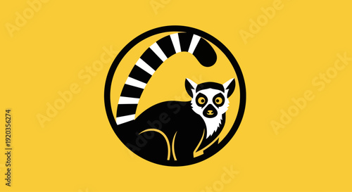 Stylized Lemur Logo on Yellow Background