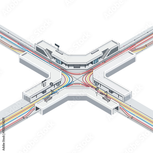 Futuristic Highway Interchange with Colored Roads.