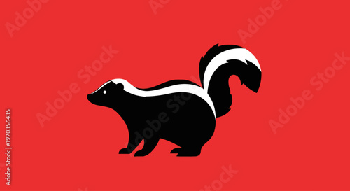 Stylized Skunk Illustration on Red Background