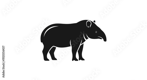 Stylized Silhouette of a Tapir Animal, Isolated on White Background