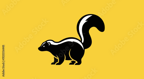 Stylized Skunk Illustration, Black and White Animal on Yellow Background