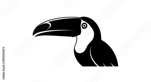Stylized Toucan Icon, Black Silhouette Bird Illustration, Minimalist Tropical Wildlife