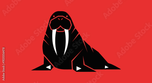 Stylized Walrus illustration on red background, minimalist graphic design, vector art
