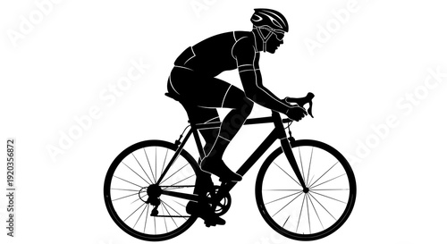 Silhouette of a cyclist riding a road bike depicted in a stark black and white style