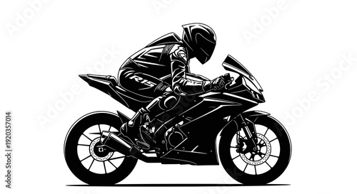 A dynamic illustration of a motorcyclist leaning into a turn on a sleek sportbike high quality