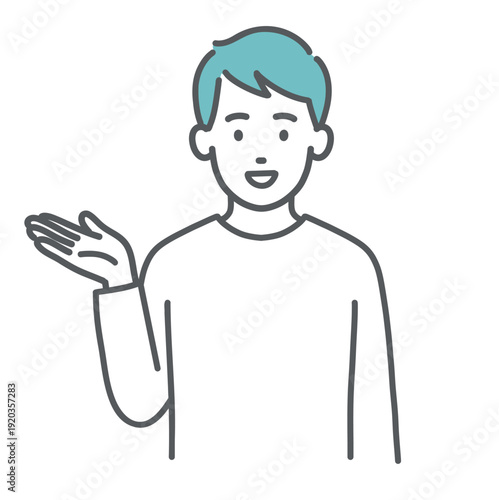 案内する・紹介する若い男性のイラスト（手のひら・上半身）