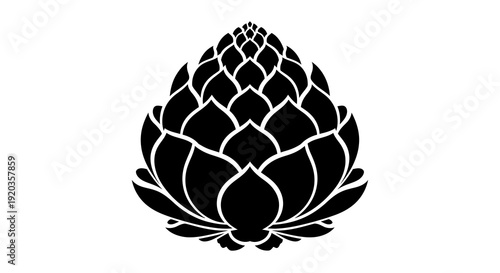 A striking black silhouette depicts a detailed artichoke showcasing its layered petal like structure high quality professional