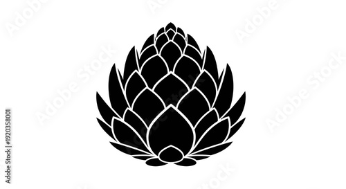 A striking black and white silhouette of an artichoke showcasing its layered and textured form high quality professional
