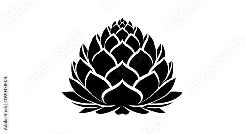 A striking black and white silhouette of an artichoke showcasing its layered petal like structure high quality professional detailed