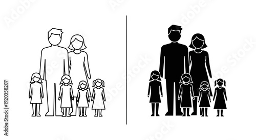 A family portrait is shown in both a light and dark contrasting color scheme high quality