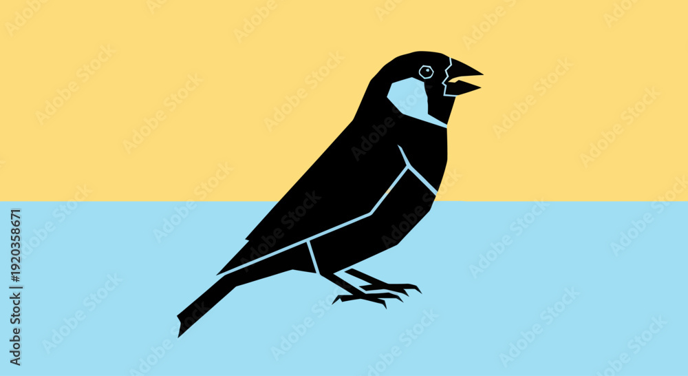 Obraz premium Stylized Black Bird Silhouette on Yellow and Blue Background