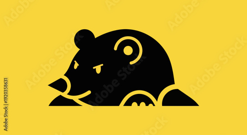 Stylized Black Bear Illustration on Yellow Background