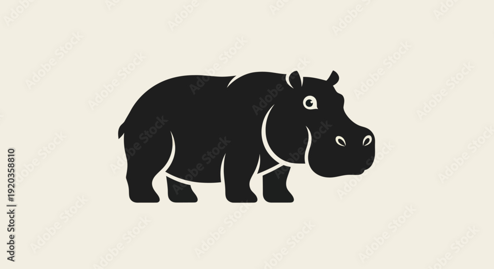 Fototapeta premium Stylized Black Hippopotamus Silhouette Icon on Cream Background