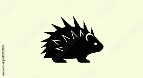 Stylized black hedgehog silhouette with white accents on cream background