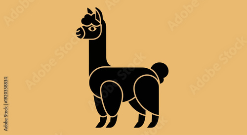 Stylized Black Llama Silhouette on Ochre Background