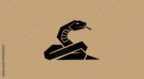 Stylized Black Snake Silhouette on Beige Background, Reptile Icon