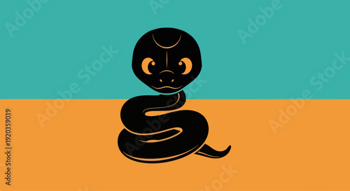 Stylized Black Snake Silhouette on Teal and Orange Background