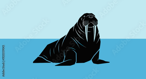 Stylized Black Walrus Silhouette on Light Blue Background