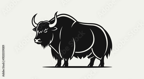 Stylized Black Yak Illustration - Powerful Wild Animal Silhouette