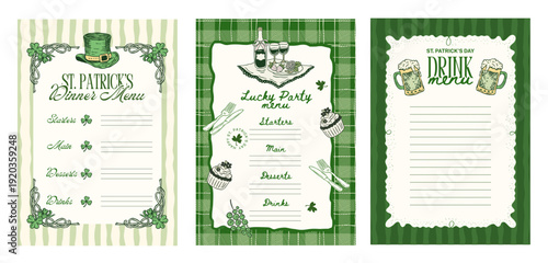Patricks Day Menu Template Vector Set Collection Vintage Dinner Special For Restaurant Cafe Pub