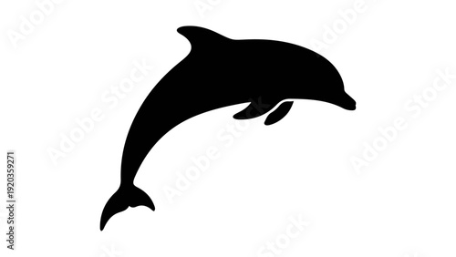 A sleek black silhouette of a dolphin mid-leap, symbolizing freedom, agility, and the vibrant energy of marine life in a dynamic and elegant graphic representation