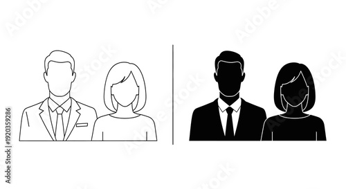 A comparison of two pairs of business professionals one in outline one in silhouette high quality