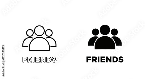 Two black and white icons depicting groups of people with the word friends below each
