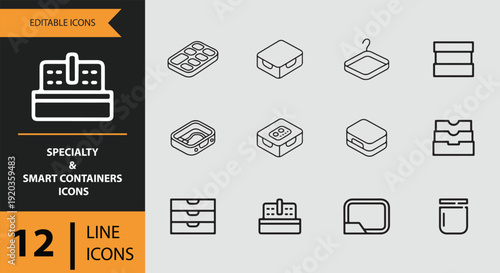 Specialty and Smart Containers Outline Icon Pack for Modern Kitchen Storage