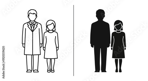 A stark black and white illustration depicting two couples one light and one dark side by side high quality professional