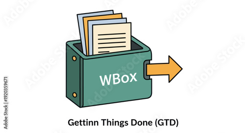Productivity Workflow Box with Documents and Arrow