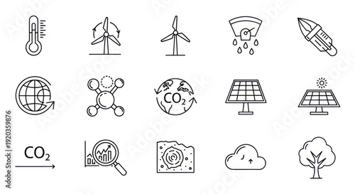 Renewable Energy and Climate Change Icons Set