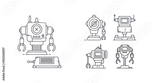 Retro Robot Collection: Vintage Cyborg Icons, Futuristic Android Designs