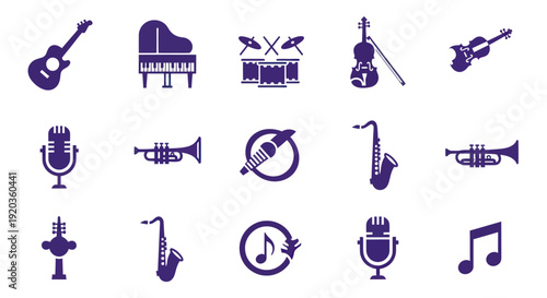 Musical Instruments and Symbols Icons Set