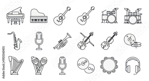 Musical Instruments Icon Set - Vector Outline Collection