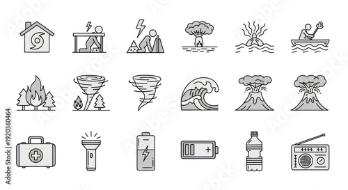 Natural Disaster and Emergency Preparedness Icons Set