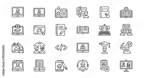 Online Education and Learning Icons Set: E-learning, Courses, Knowledge, Skills