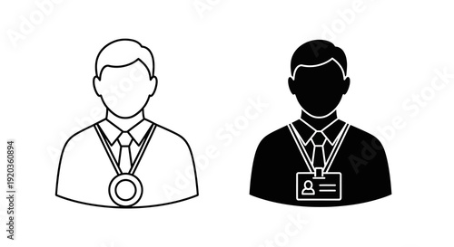 Two contrasting profile icons of a man wearing a tie and identification badge high quality professional