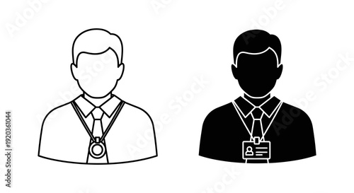 Two contrasting line art depictions of men wearing lanyards with identification badges high quality professional detailed